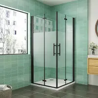 Sanexo Douchecabine Rechthoek Black Poppy 76x70 cm Dubbele Vouwdeur 6mm Semi Gesatineerd Glas Mat Zwart Antikalk