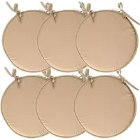Stof Textile Home stoelkussens - 6x - beige - D40 x H3 cm - voor binnen - touwtjes sluiting - zitkussens plat - rond