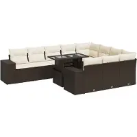 vidaXL 11-delige Loungeset met kussens poly rattan bruin