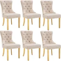 Merax Eetkamerstoelen Set van 6 – Beige met Goud – Velvet – Luxe Design