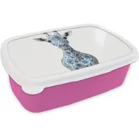MuchoWow Broodtrommel Roze - Lunchbox Giraffe - Delfts blauw - Dieren - Minimalistisch - Brooddoos 18x12x6 cm - Brood lunch box - Broodtrommels voor kinderen en volwassenen