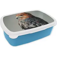 MuchoWow Broodtrommel Blauw - Lunchbox Vogel - Realistisch - Veren - Bruin - Brooddoos 18x12x6 cm - Brood lunch box - Broodtrommels voor kinderen en volwassenen
