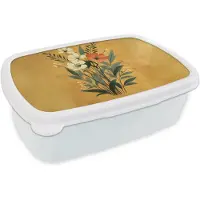 MuchoWow Broodtrommel Wit - Lunchbox Bladeren - Boeket - Bloemen - Geel - Brooddoos 18x12x6 cm - Brood lunch box - Broodtrommels voor kinderen en volwassenen