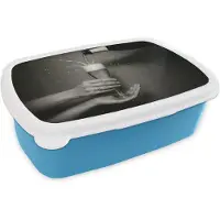 MuchoWow Broodtrommel Blauw - Lunchbox Champagnefles - Glas - Minimalistisch - Spetters - Brooddoos 18x12x6 cm - Brood lunch box - Broodtrommels voor kinderen en volwassenen