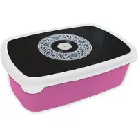MuchoWow Broodtrommel Roze - Lunchbox Vinyl - LP - Delfts Blauw - Muziek - Brooddoos 18x12x6 cm - Brood lunch box - Broodtrommels voor kinderen en volwassenen