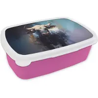 MuchoWow Broodtrommel Roze - Lunchbox Stier - Zwart - Abstract - Horens - Brooddoos 18x12x6 cm - Brood lunch box - Broodtrommels voor kinderen en volwassenen