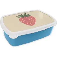 MuchoWow Broodtrommel Blauw - Lunchbox Aardbei - Minimalistisch - Rood - Fruit - Brooddoos 18x12x6 cm - Brood lunch box - Broodtrommels voor kinderen en volwassenen