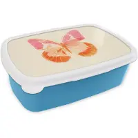 MuchoWow Broodtrommel Blauw - Lunchbox Oranje - Vlinder - Minimalistisch - Brooddoos 18x12x6 cm - Brood lunch box - Broodtrommels voor kinderen en volwassenen