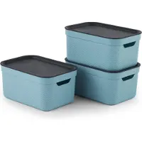 Rotho Jive opbergboxen set van 3 opbergdozen 5 l met deksel, kunststof (PP recycled), turquoise/antraciet, 3x5l (26,5 x 18,5 x 20,0 cm)