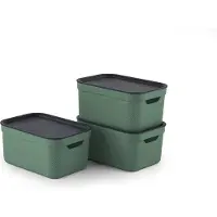 Rotho Jive opbergboxen set van 3 opbergdozen 5 l met deksel, kunststof (PP gerecycled), groen/antraciet, 3 x 5 l (26,5 x 18,5 x 13,2 cm
