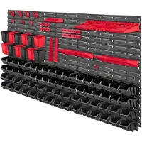 Kadax Gereedschapswandrek, 156 x 78 cm, werkplaatswandrek, werkplaatsrek voor garage, gereedschapswandset, opslagsysteem met opbergkasten, uitbreidbare wandplaten (rood en zwart, 103-delig)