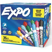 Expo Geurarme droog uitwisbare markers met beitelpunt, diverse modieuze kleuren, 36 stuks voor gebruik in klaslokalen, kantoren en thuis