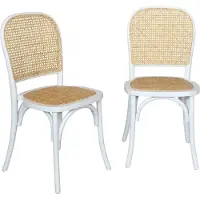 Sweeek Houten en rotan vintage stoelen (set van 2) Wit
