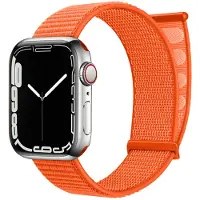 Strap-it Nylon Loop bandje - Geschikt voor Apple Watch Series 1/2/3/4/5/6/7/8/9/10/11/SE/SE2/SE3/Ultra - Oranje - Nylon bandje met klittenband - Stof iWatch bandje voor grote maat: 44 / 45 / 46 / 49mm