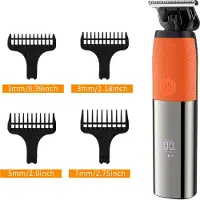Nee Tondeuse-All-in-One Precisietrimmer, Apparaat voor Gezicht en Hoofd-4 Lengtestanden (1-7 mm)-Waterdicht-Zelfslijpende Mesjes-Draadloos-Batterij Indicatie USB oplaadbare 90 min batterijduur (Oranje)