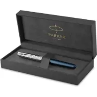 Parker Sonnet vulpen | Roestvrij staal en blauwe lak | Fijne penpunt met zwarte inkt navulling | geschenkdoos