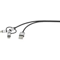 Renkforce RF4600467 USB-kabel USB 2.0 USB-A stekker, USB-C stekker, USB-micro-B stekker, Apple Lightning stekker 0.50 m Donkergrijs Gesleeved