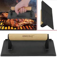 King Hoff KH-1758 - Gietijzeren Hamburgerpers - Ergonomische Houten Handgreep