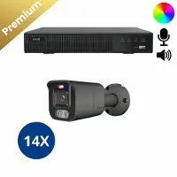 Dutch Security Systems 14x Beveiligingscamera set - Bedraad - Sony Bullet Premium 4K - Dual Light - Two-Way Audio - Zwart