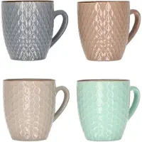 Excellent houseware Stoneware koffiekopjes - set van 16x - gekleurd - 200 ml - luxe - bekers - koffiebekers