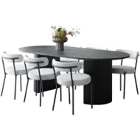 Ebuy24 Kyoto eethoek eettafel 100x210cm donkerbruin en 6 stoelen bouclé wit.