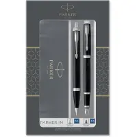 Parker IM met balpen en vulpen zwart/chroom (blauwe inkt)