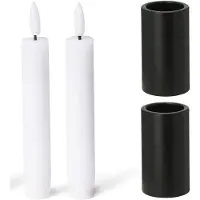 Novaliv Set van 2 magnetische kaarsenhouders, stokkaarsen, tafelkaarsen ZWART 2,8 x 7,5 cm met LED-kaarsen, elektrisch, op batterijen, kersttafeldecoratie, scandic chic, kerstkaarshouder