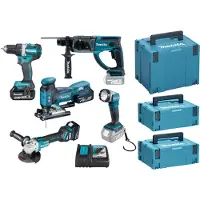 Makita DLX5044TJ | LXT accu combiset 18V boorhamer + decoupeerzaag + haakse slijper + lamp + boormachine in koffer (3x 5.0Ah accu + lader) - DLX5044TJ