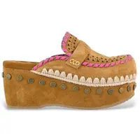 Mou Dames Bruine gehaakte leren klompen (41), Leer, 5 tot 8 cm, Geen, Casual MU.SW611004A