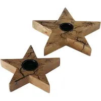 Boltze B. Set van 2 waxinelichthouders Percha ster FLAT van mangohout - 2013425