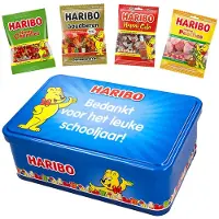 Haribo Happy Heroes candy collection box - "Bedankt voor het leuke schooljaar!" - bedank de leerkracht - snoepcadeau - snoepmix - 350g
