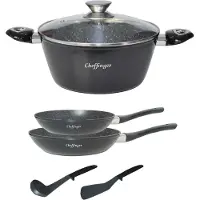 Cheffinger Pannenset - 6-delig - Koekenpan - Braadpan - Kookgerei - Zwart