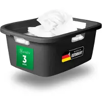 Novaliv 3-pack wasbak met 3 handgrepen 25L antraciet, wasboxset wasemmer wascontainer voor badkamerwas vuile was, wasbakken wasmand opbergmand verzamelbox