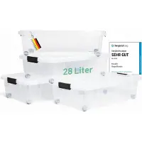 Novaliv 4x Onderbed Ladekast met Wielen 28L Opbergdoos Deksel Transparant Nestbaar Stapelbaar met Clipsluiting Rolbox BPA-vrij 61x40x17 cm