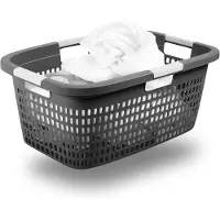 Novaliv wasmand met 4 handgrepen 40L antraciet, wasboxset wasemmer wascontainer voor badkamerwas vuile was, wasmanden wasmand opbergruimte wasmand verzamelbox