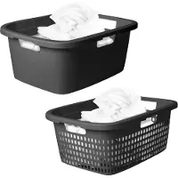 Novaliv wasmand 25L + wasbak 25L, wasboxset wasemmer wascontainer voor badkamerwas vuile was, wasmanden wasbak wasmand wasmand verzamelbox