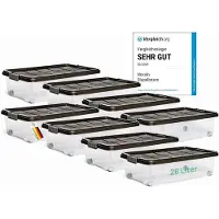 Novaliv 8x Onderbed Ladekast met Wielen 28L Opbergdoos Deksel Antraciet Nestbaar Stapelbaar met Clipsluiting Rolbox BPA-vrij 61x40x17 cm
