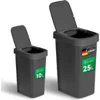 Novaliv afvalbakset 10L + 25L, afvalbak met 2-in-1 deksel, scharnierdeksel & zwaaideksel, anti-geur afvalbak voor badkamer, keuken, huishouden, kantoor, afvalbak, afval plastic afvalcontainer