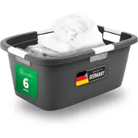 Novaliv Value Set 6X Wasbak met 4 handgrepen 40L Antraciet, Wasboxset Wasemmer Wascontainer voor badkamerwas Vuile was, Wasbakken Wasmand Huishoudelijke mand Verzamelbox