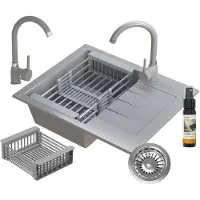 Granitan Spoelbakken Keuken Granieten Milano - Enkele Spoelbak - met Sifon en Kraan - 57x46x16cm - Grijs