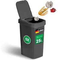 Novaliv Value Pack 5x Prullenbakken 25L met 2-in-1 deksel, scharnierdeksel & zwaaideksel, anti-geur afvalbak voor keuken huishouden kantoor, vuilnisemmer afvalbak plastic afvalbak