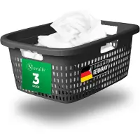 Novaliv set van 3 wasmanden met 3 handgrepen 25L antraciet, wasboxset wasemmer wascontainer voor badkamerwas vuile was, wasmanden vuile wascontainer huishoudmand verzamelbox