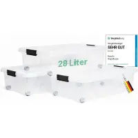 Novaliv 3x Onderbed Ladekast met Wielen 28L Opbergdoos Deksel Transparant Nestbaar Stapelbaar met Clipsluiting Rolbox BPA-vrij 61x40x17 cm