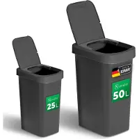 Novaliv Afvalbakset 25L + 50L, afvalbak met 2-in-1 deksel, scharnierend deksel & zwaaideksel, anti-geur afvalbak voor keuken huishouden kantoor, afvalemmer afval plastic afvalcontainer