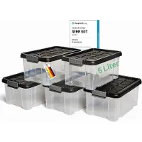 Novaliv 5x opbergdozen met deksel 5L antraciet Nestbare stapelbare opbergdozen met clipsluiting Kunststof BPA-vrij 30 x 19 x 14 cm