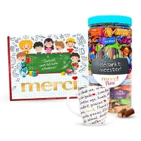 Merci geschenkpakket voor de meester met chocolade en mok - bedank de leerkracht - Petits en Finest Selection - einde schooljaar - "Bedankt meester" - chocoladecadeau - 950g