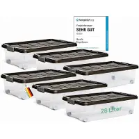 Novaliv 6x Onderbed Ladekast met Wielen 28L Opbergdoos Deksel Antraciet Nestbaar Stapelbaar met Clipsluiting Rolbox BPA-vrij 61x40x17 cm