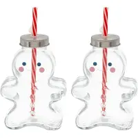 Novaliv 2x glühweinbekers 440 ml Gepersonaliseerde kerstmok met drinkrietje - Peperkoekman als glühweinmok - Mok met kerstboombalmotief Kerstboombal Kerstmokken handwarmermokken