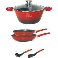 Cheffinger Pannenset - 6-delig - Koekenpan - Braadpan - Kookgerei - Rood