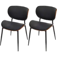 Mendler Set van 2 eetkamerstoelen -O45, stoel, gebogen hout kunstleer 280g/m² Oeko-Tex MVG ~ walnoot look, zwart